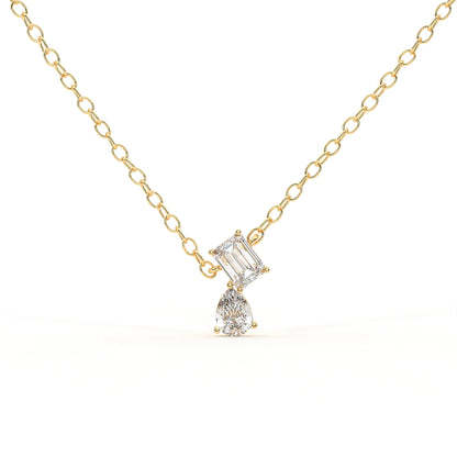 Celeste 3.27 ct Emerald & Pear Duo Moissanite Drop 925 Silver Necklace
