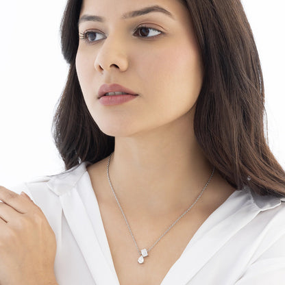 Celeste 3.27 ct Emerald & Pear Duo Moissanite Drop 925 Silver Necklace