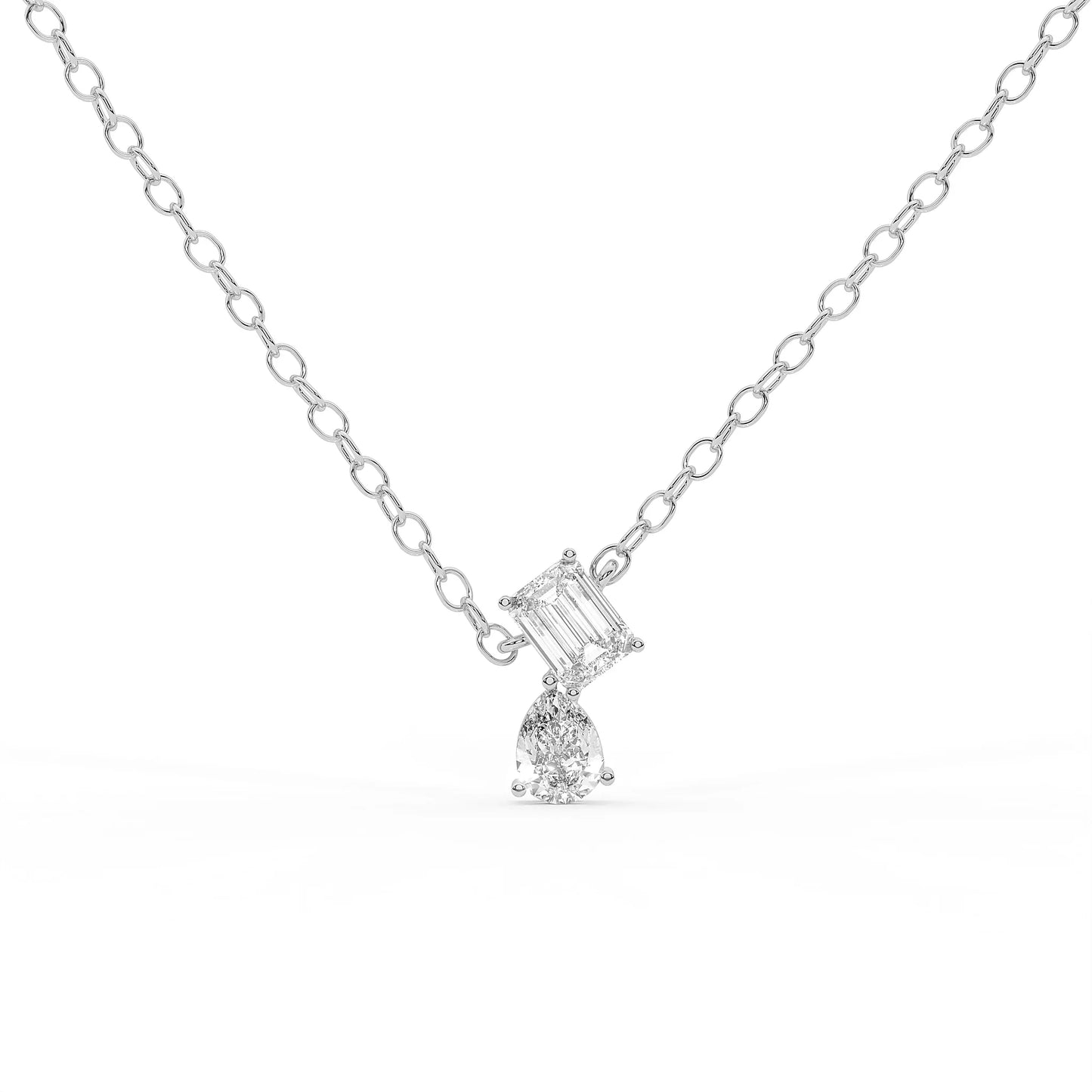 Celeste 3.27 ct Emerald & Pear Duo Moissanite Drop 925 Silver Necklace