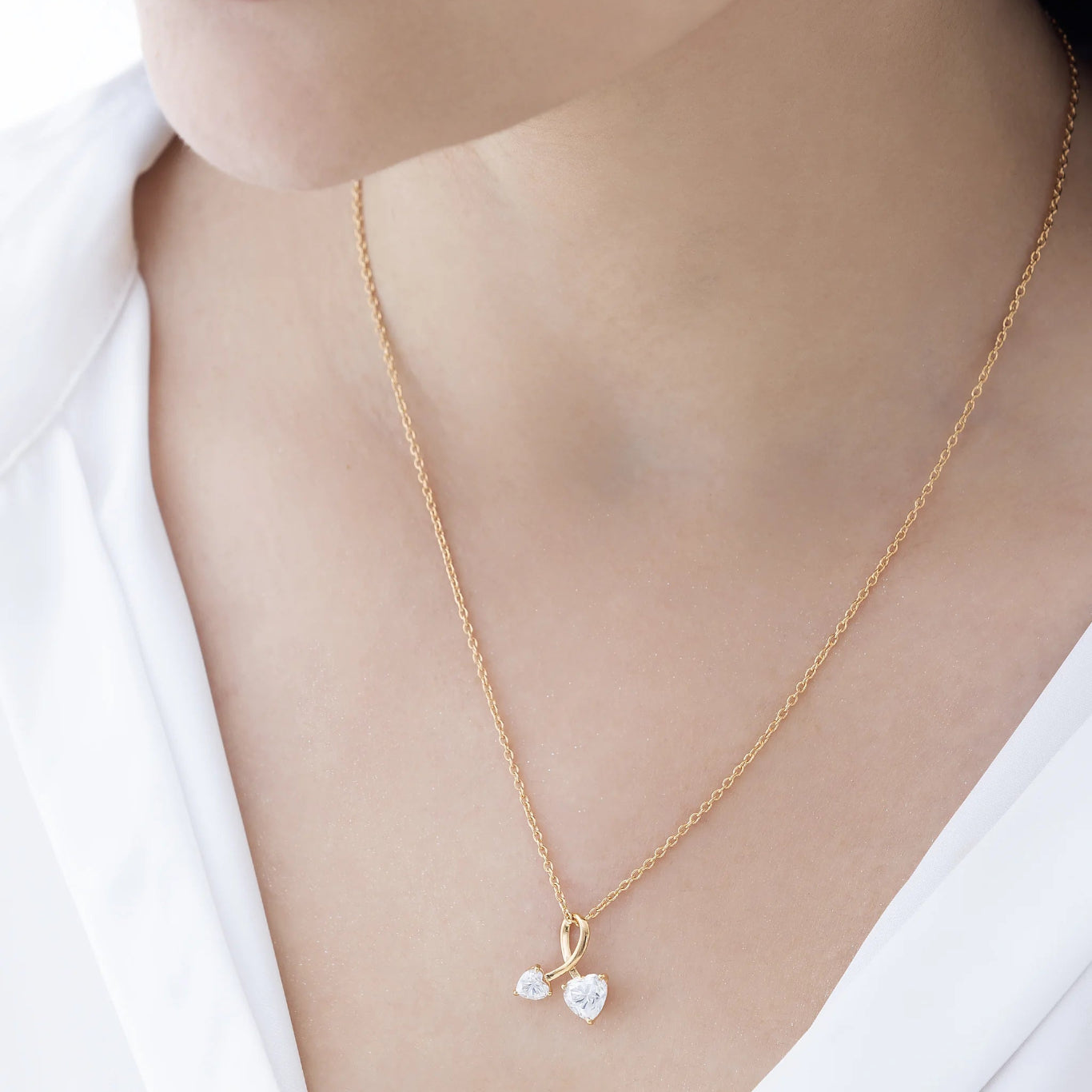 Amora 2.1 ct Heart Moissanite Dual-Solitaire 925 Silver Necklace