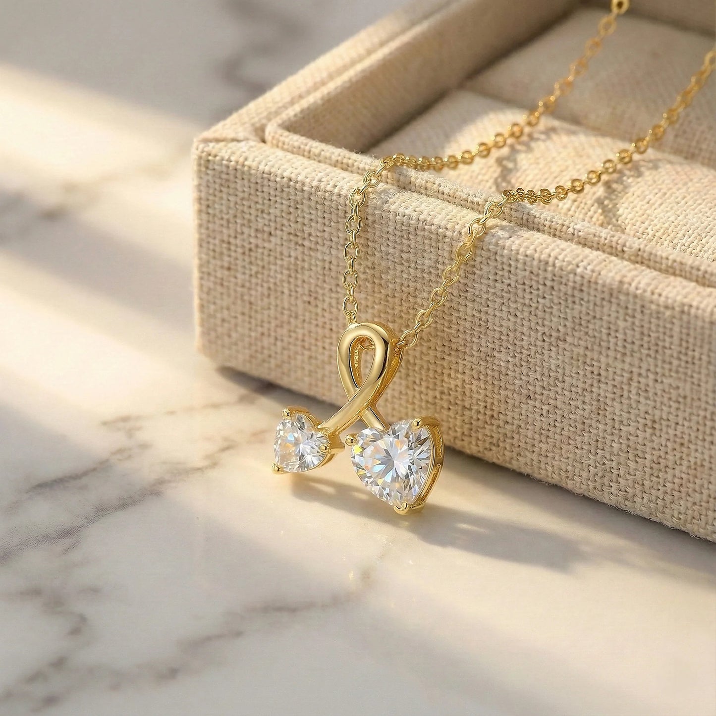 Amora 2.1 ct Heart Moissanite Dual-Solitaire 925 Silver Necklace - Romantic signature fire jewelry.