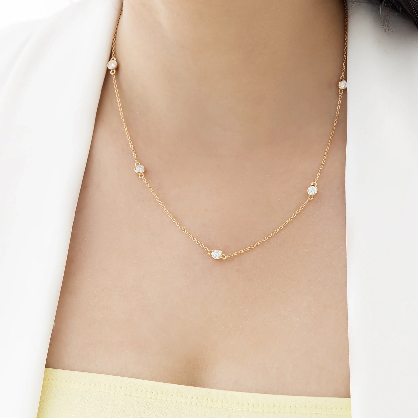 Aurora Round Cut Moissanite Station 925 Silver Necklace