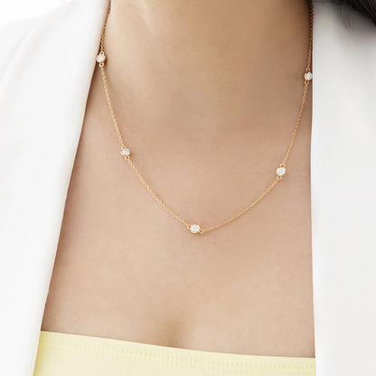 Aurora Round Cut Moissanite Station 925 Silver Necklace