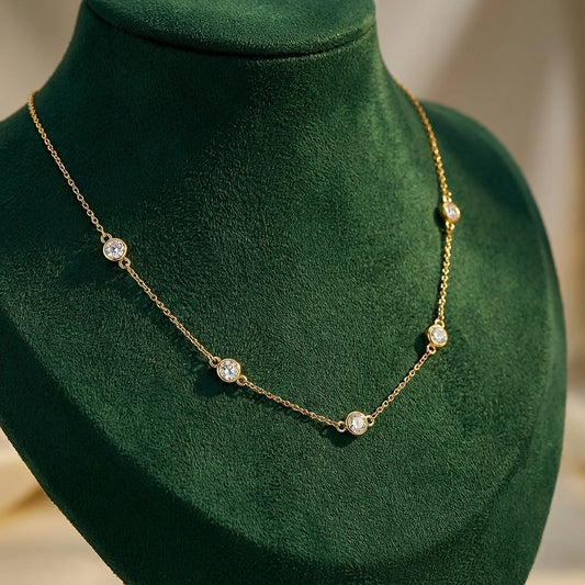 Aurora Round Cut Moissanite Station 925 Silver Necklace