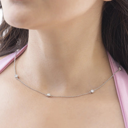 Aurora Round Cut Moissanite Station 925 Silver Necklace