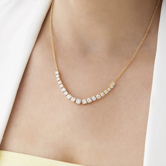Graduating Tennis 7.5 ct Round Cut Moissanite 925 Silver Necklace