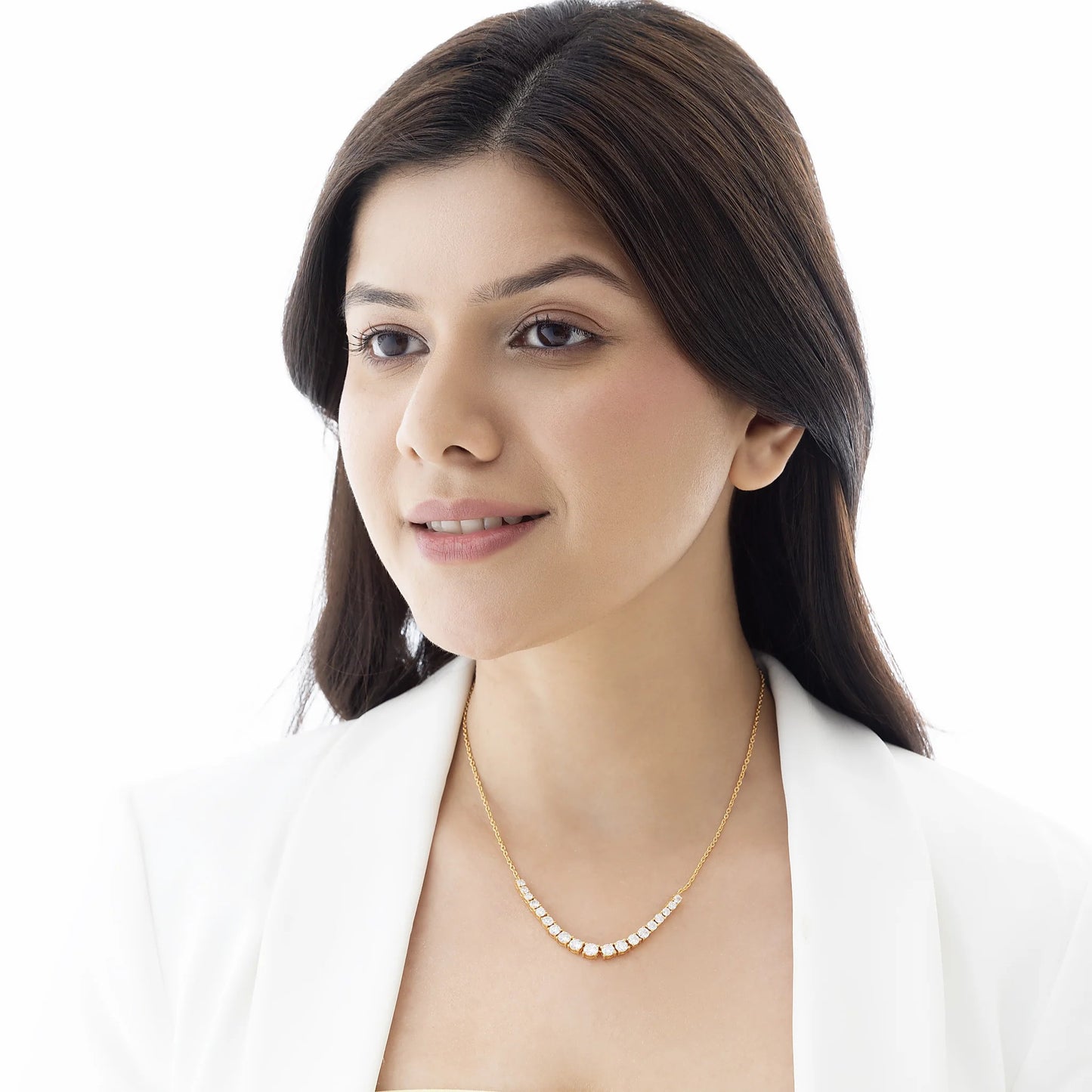 Graduating Tennis 7.5 ct Round Cut Moissanite 925 Silver Necklace