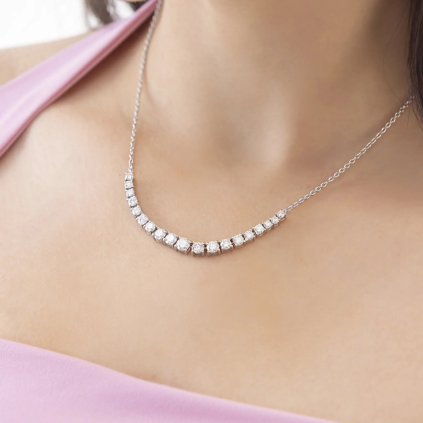 Graduating Tennis 7.5 ct Round Cut Moissanite 925 Silver Necklace