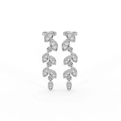 Petaline 0.28 ct Round Moissanite 925 Silver Drop Earrings - Delicate floral petal frame design.