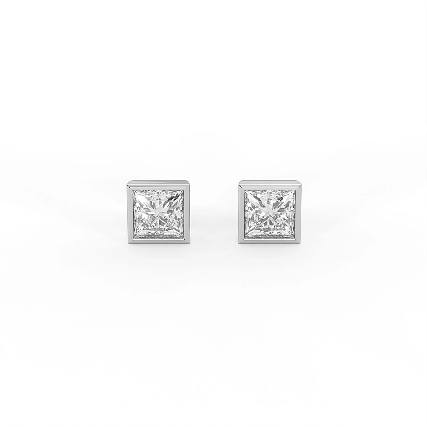 Poise 1.2 ct Princess Moissanite Bezel 925 Silver Stud Earrings