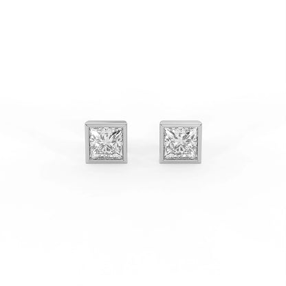 Poise 1.2 ct Princess Moissanite Bezel 925 Silver Stud Earrings
