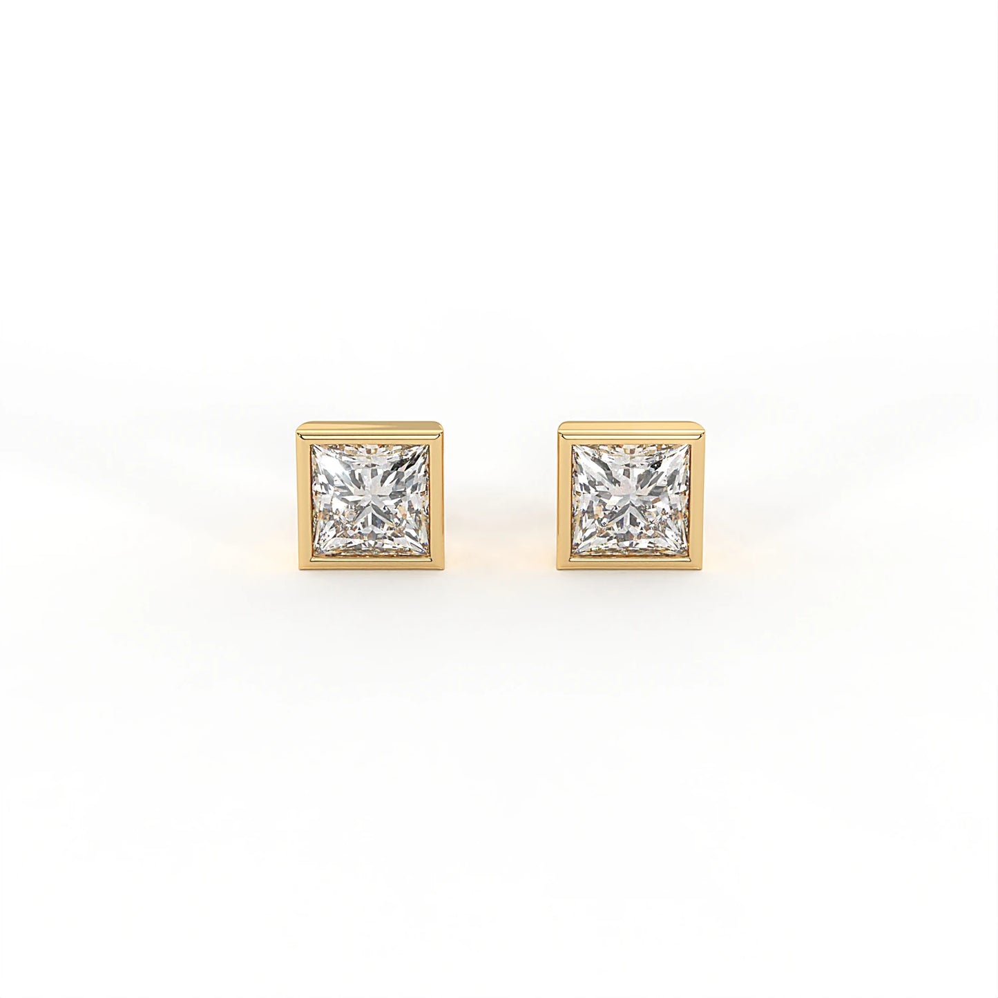 Poise 1.2 ct Princess Moissanite Bezel-Set 925 Silver Stud Earrings showing intense fire.