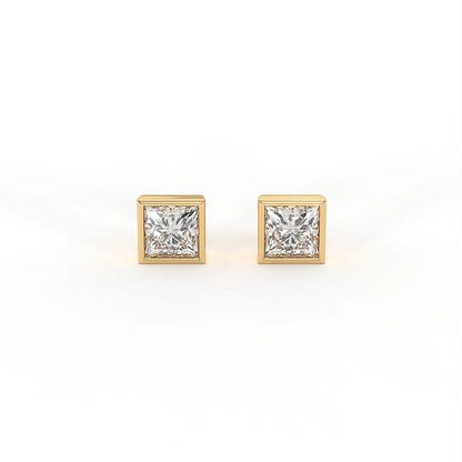 Poise 1.2 ct Princess Moissanite Bezel-Set 925 Silver Stud Earrings showing intense fire.