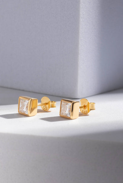 Poise 1.2 ct Princess Moissanite Bezel 925 Silver Stud Earrings