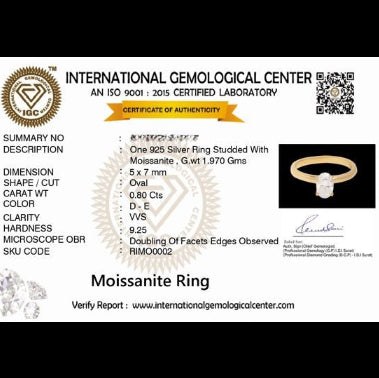 Eterna 0.8 ct Oval Moissanite 925 Silver Solitaire Ring