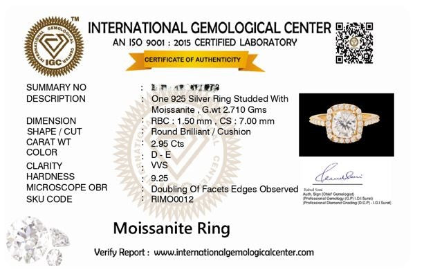 Radiant 1.2 ct Cushion Halo Moissanite 925 Silver Ring