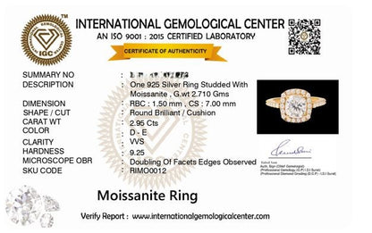 Radiant 1.2 ct Cushion Halo Moissanite 925 Silver Ring