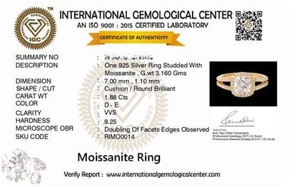 Amara 1.2 ct Cushion Halo Moissanite 925 Silver Ring