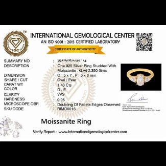 Trinity 0.8 ct Oval Bypass Moissanite 925 Silver Ring