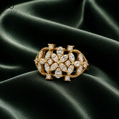 Magnolia 1.15 ct Marquise Pear Moissanite Floral 925 Silver Statement Ring