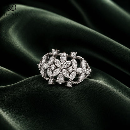 Magnolia 1.15 ct Marquise Pear Moissanite Floral 925 Silver Statement Ring