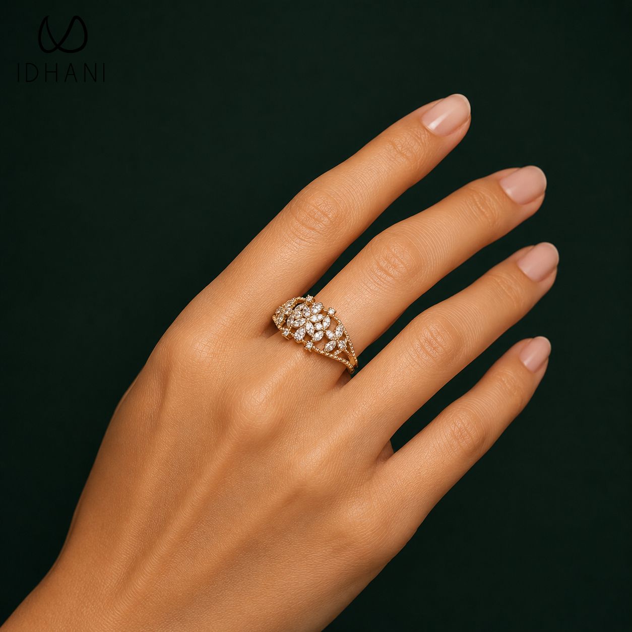 Magnolia 1.15 ct Marquise Pear Moissanite Floral 925 Silver Statement Ring