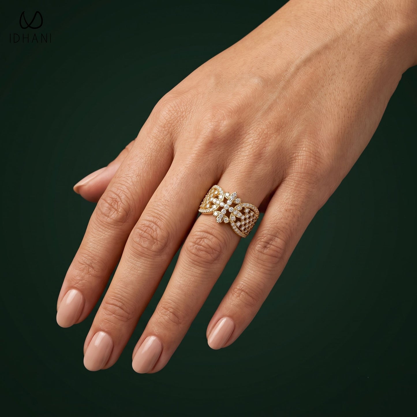 Valentina 0.85 ct Round Moissanite Pavé Dome 925 Silver Statement Ring