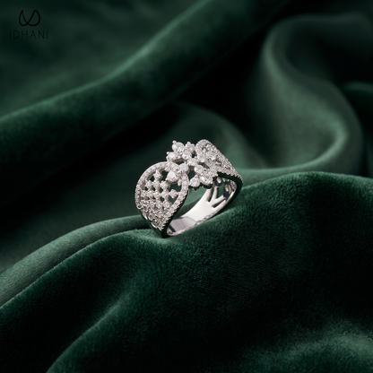 Valentina 0.85 ct Round Moissanite Pavé Dome 925 Silver Statement Ring