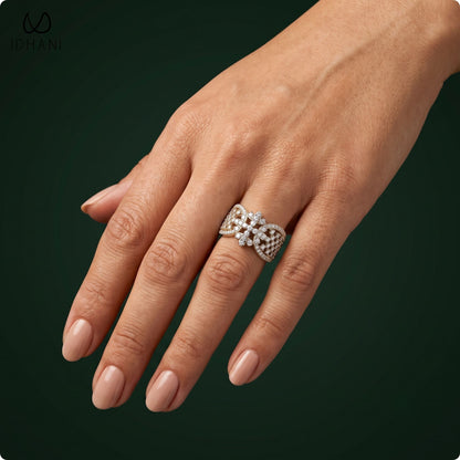 Valentina 0.85 ct Round Moissanite Pavé Dome 925 Silver Statement Ring