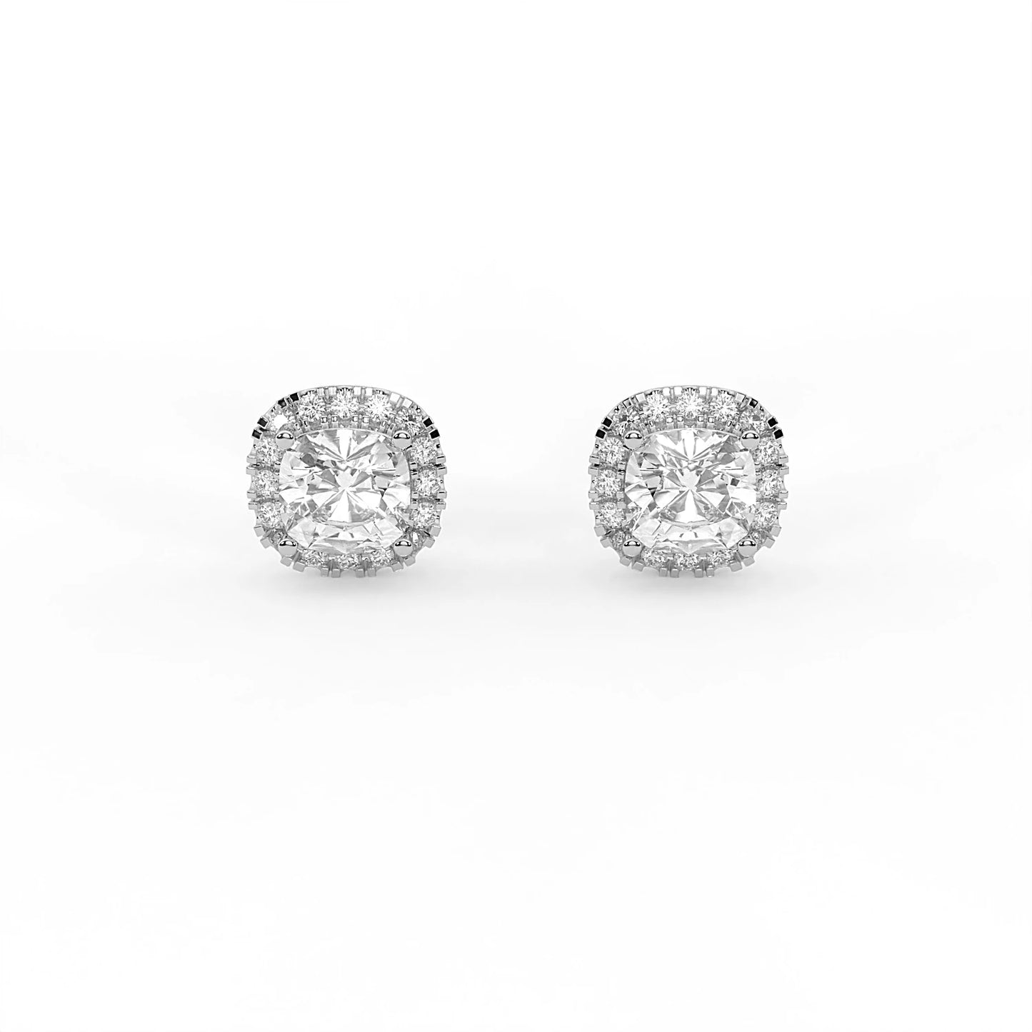 Radiance 2.4 ct Cushion Moissanite Halo 925 Silver Stud Earrings