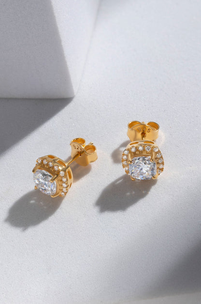 Radiance 2.4 ct Cushion Moissanite Halo 925 Silver Stud Earrings