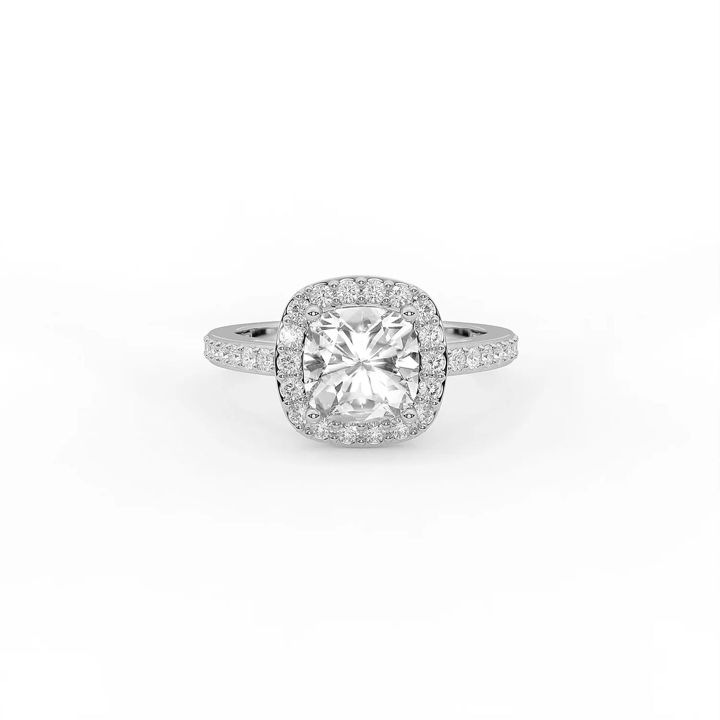 Radiant 1.2 ct Cushion Halo Moissanite 925 Silver Ring