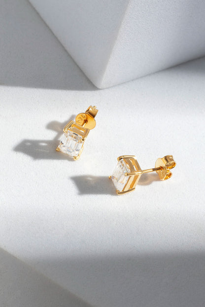 Regent 2 ct Emerald Moissanite Prong 925 Silver Stud Earrings