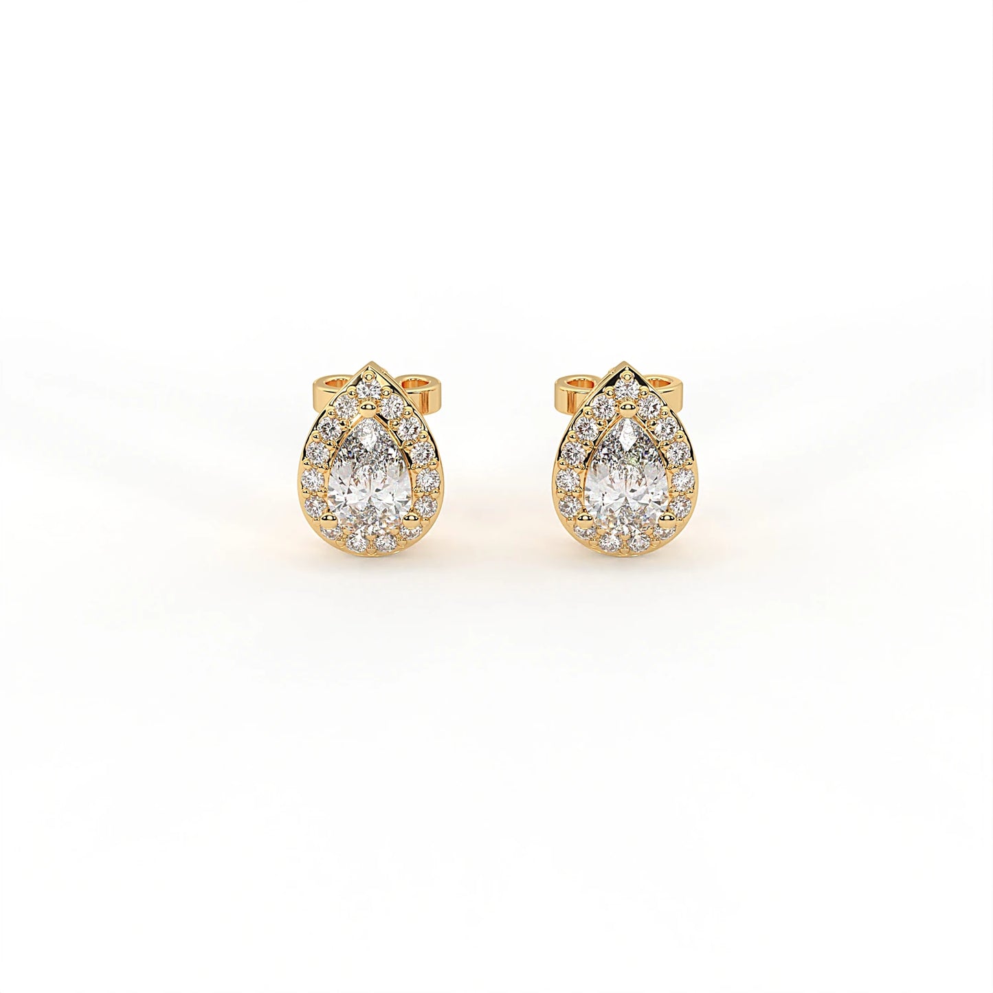 Serenity 2.1ct pear moissanite halo stud earrings in 925 sterling silver — IGC certified, IDHANI India