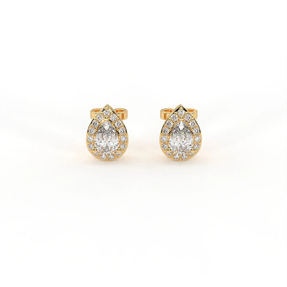 Serenity 2.1ct pear moissanite halo stud earrings in 925 sterling silver — IGC certified, IDHANI India