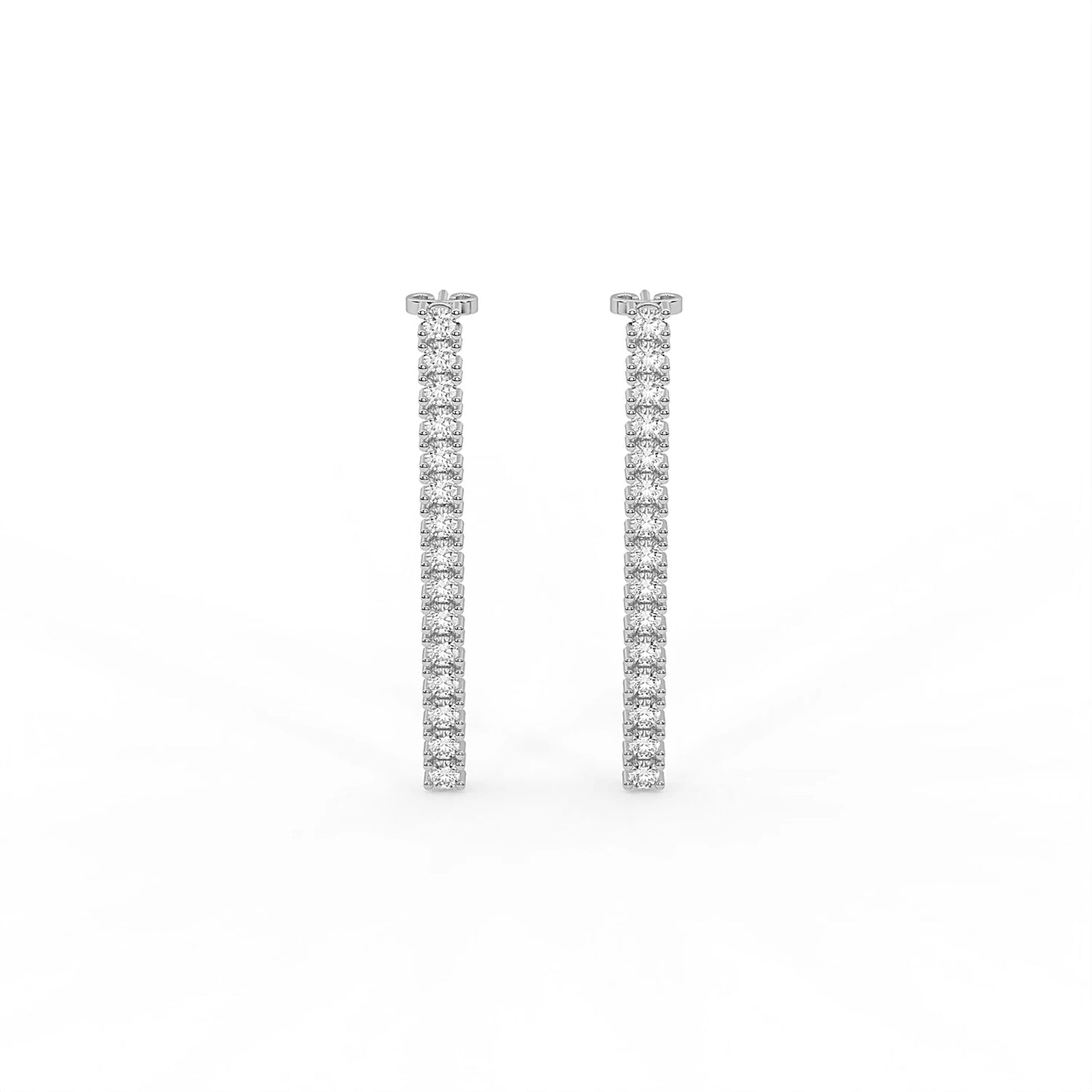 Idhani Moissanite Tennis Line Drop Earrings in 925 Silver featuring continuous signature rainbow fire.