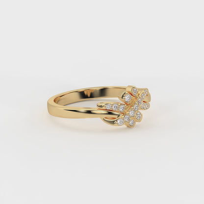 Ivy 0.11 ct Round Moissanite Pavé Crisscross Leaf 925 Silver Ring