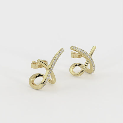 Crossline 0.32 ct Round Moissanite 925 Silver Hoop Earrings