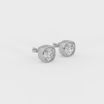 Muse 1.8 ct Cushion Moissanite Bezel 925 Silver Stud Earrings