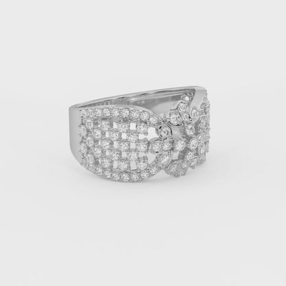 Valentina 0.85 ct Round Moissanite Pavé Dome 925 Silver Statement Ring