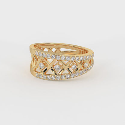 Elara 0.44 ct Round Moissanite Pavé Lattice 925 Silver Statement Ring