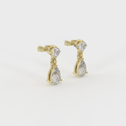 Pearline 3.2 ct Pear and Round Cut Moissanite 925 Silver Drop Earrings