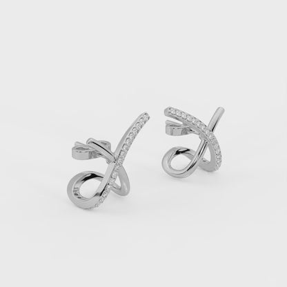 Crossline 0.32 ct Round Moissanite 925 Silver Hoop Earrings