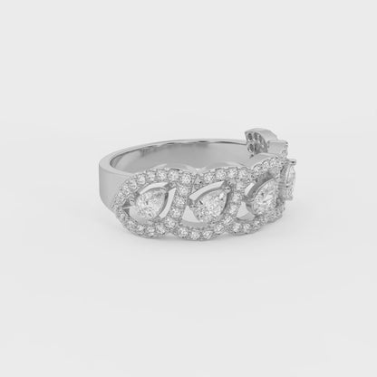 Catena 0.79 ct Pear and Round Moissanite Pavé Link 925 Silver Statement Ring