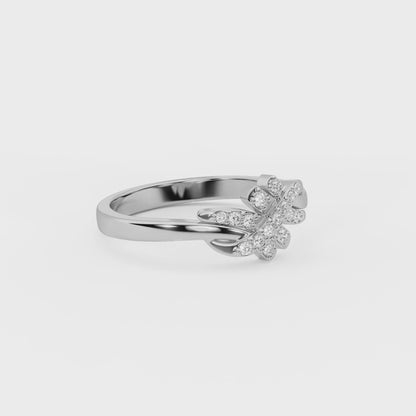Ivy 0.11 ct Round Moissanite Pavé Crisscross Leaf 925 Silver Ring