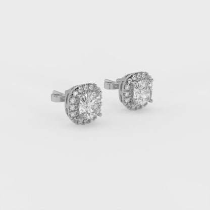 Radiance 2.4 ct Cushion Moissanite Halo 925 Silver Stud Earrings
