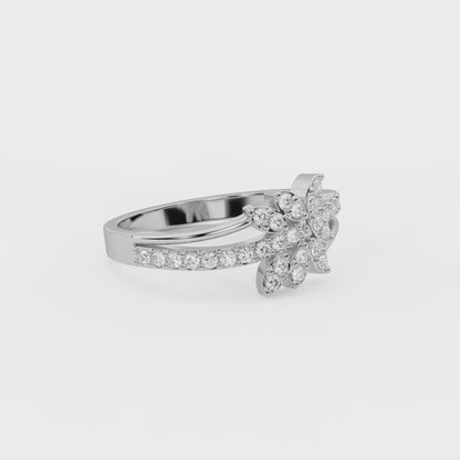 Iris 0.26 ct Round Moissanite Pavé Floral 925 Silver Ring