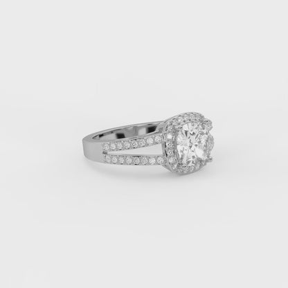 Amara 1.2 ct Cushion Halo Moissanite 925 Silver Ring