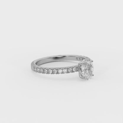 Nova 0.8 ct Oval Moissanite 925 Silver Solitaire Pavé Ring