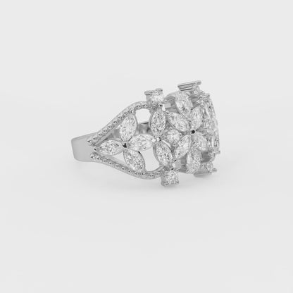 Magnolia 1.15 ct Marquise Pear Moissanite Floral 925 Silver Statement Ring